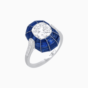 Art Deco Inspired Cushion-Cut Center and Calibré-Cut Gemstone Cocktail Ring - Shahin Jewelry